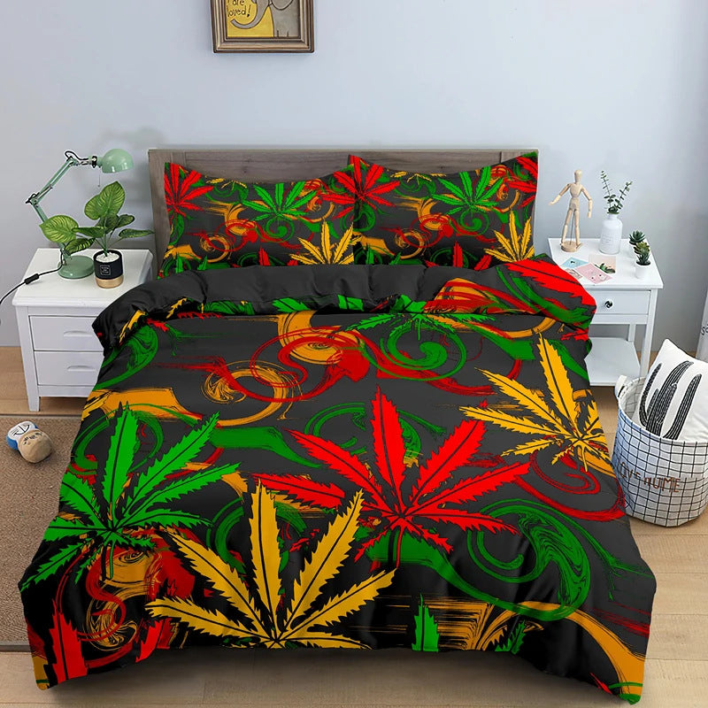 Colorful Psychedelic Weed Leaf Bedding Set Multiple Sizes Available