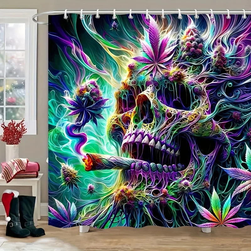 Psychedelic Skull Cannabis Shower Curtain