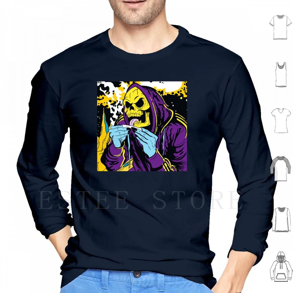 Skeletor Hoodies Long Sleeve Skeletor Skeleton Supervillain He Man Cartoon Cartoons Doobie Weed Smoking