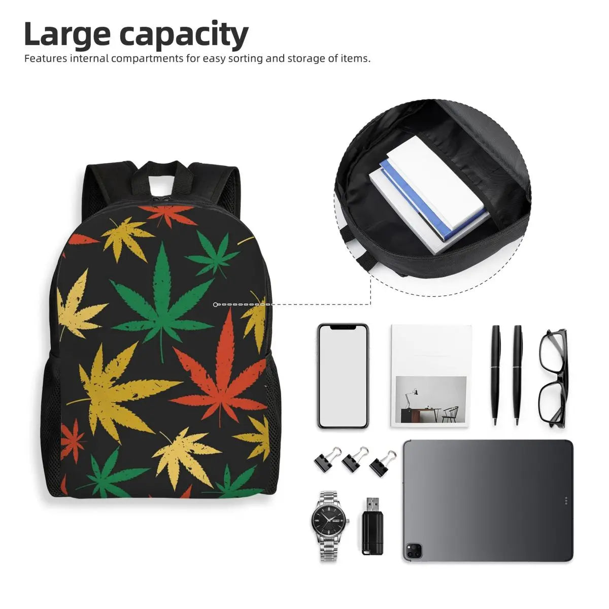 Cannabis Seamless Print Backpack
