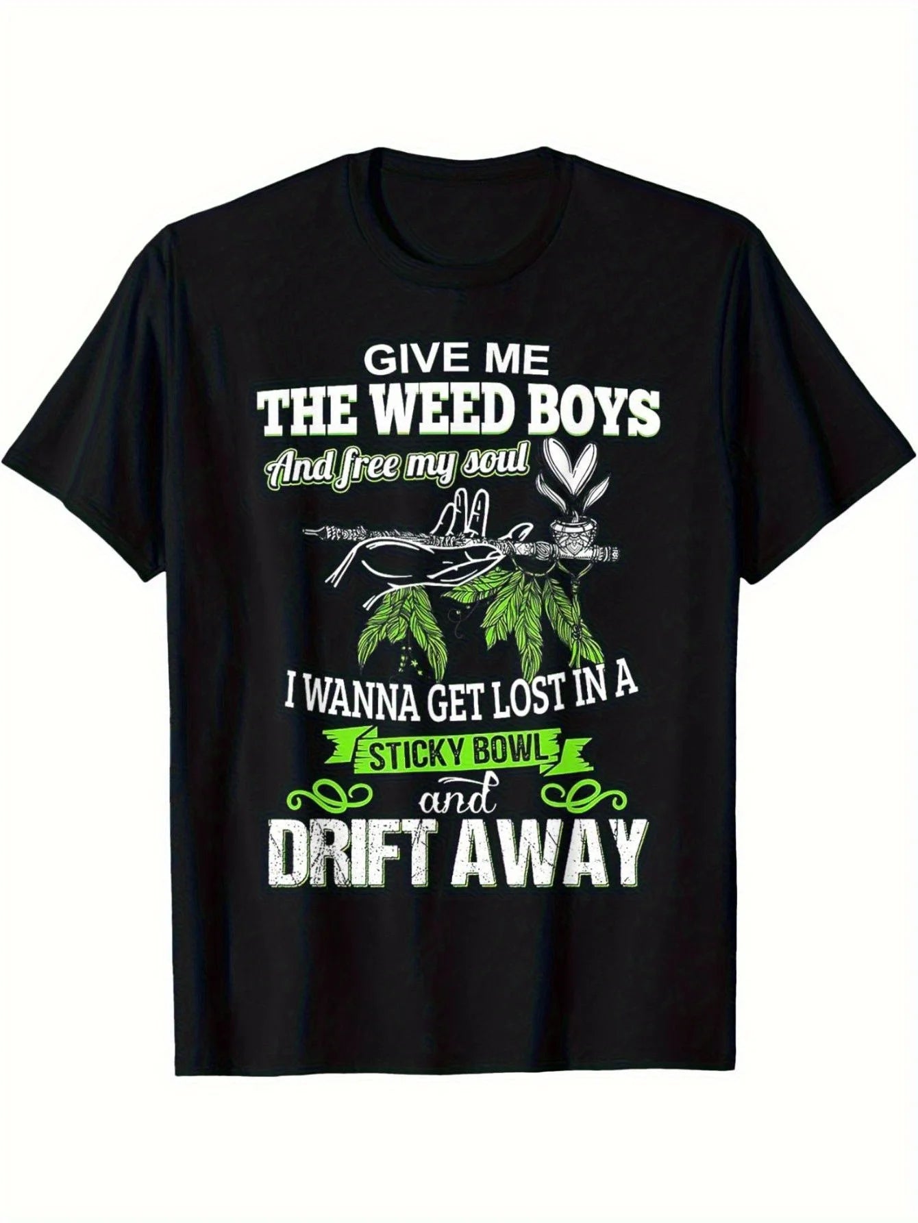 Give Me A Handful of Weed To Set My Soul Free T-shirt, Men's Cotton Men's Round Neck Short Sleeve Printed T-shirt Black Casual