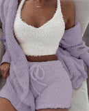 Velvet 3 Piece Womens Pajama Set With Long Sleeve Crop Tank And Drawstring Shorts