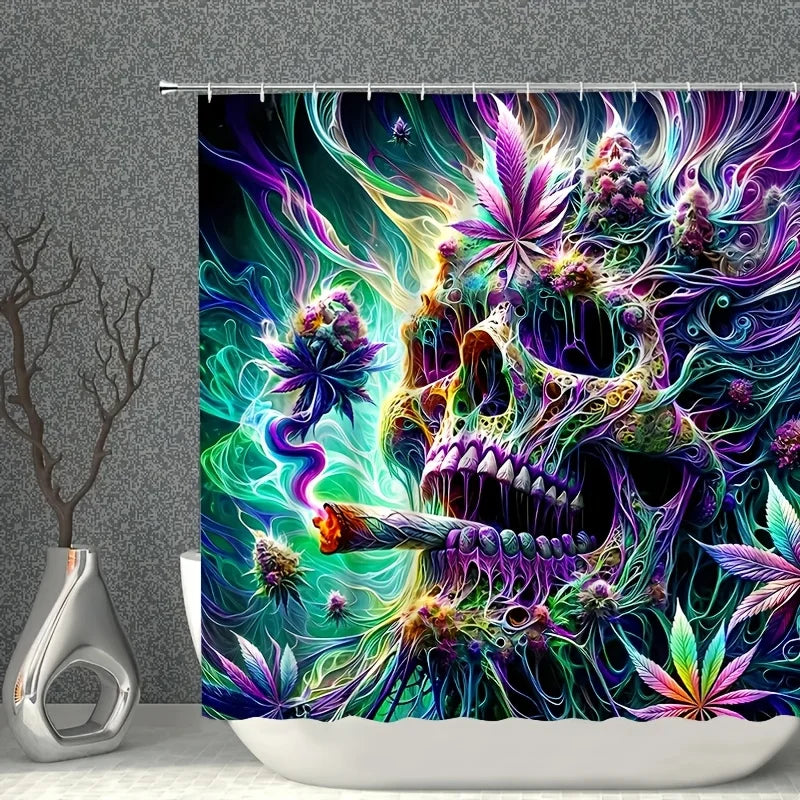 Psychedelic Skull Cannabis Shower Curtain