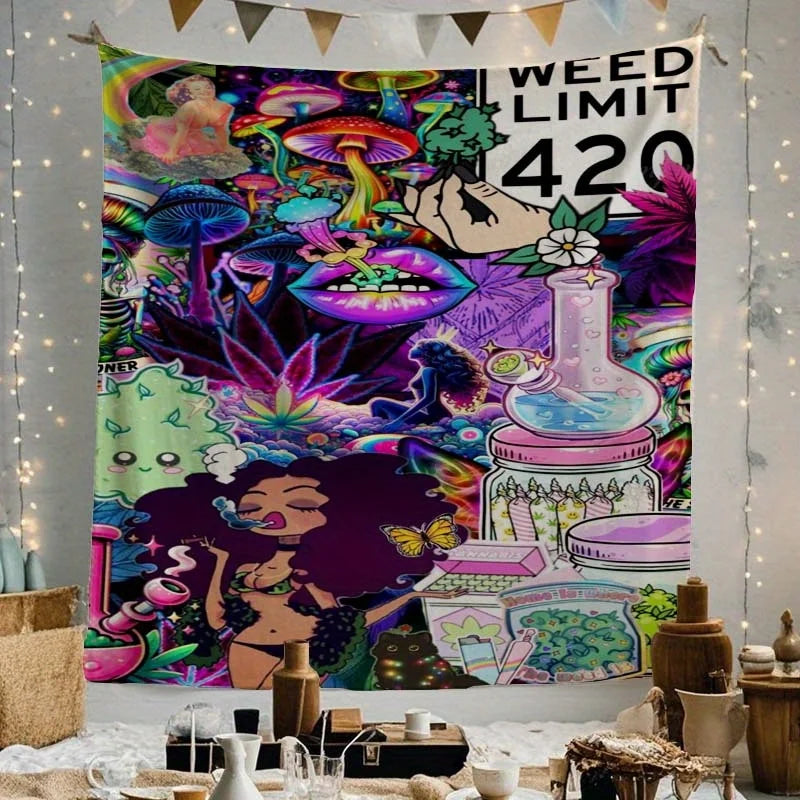 Psychedelic Cannabis Culture Tapestry