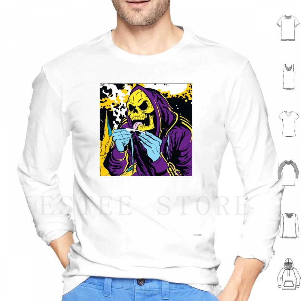 Skeletor Hoodies Long Sleeve Skeletor Skeleton Supervillain He Man Cartoon Cartoons Doobie Weed Smoking