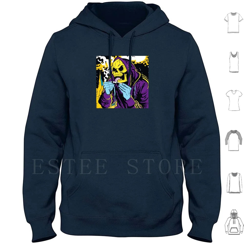 Skeletor Hoodies Long Sleeve Skeletor Skeleton Supervillain He Man Cartoon Cartoons Doobie Weed Smoking