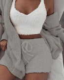 Velvet 3 Piece Womens Pajama Set With Long Sleeve Crop Tank And Drawstring Shorts