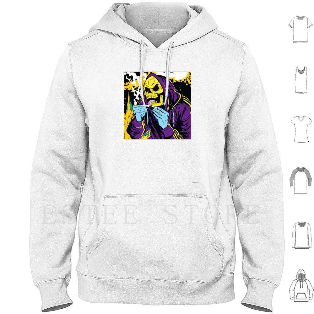 Skeletor Hoodies Long Sleeve Skeletor Skeleton Supervillain He Man Cartoon Cartoons Doobie Weed Smoking