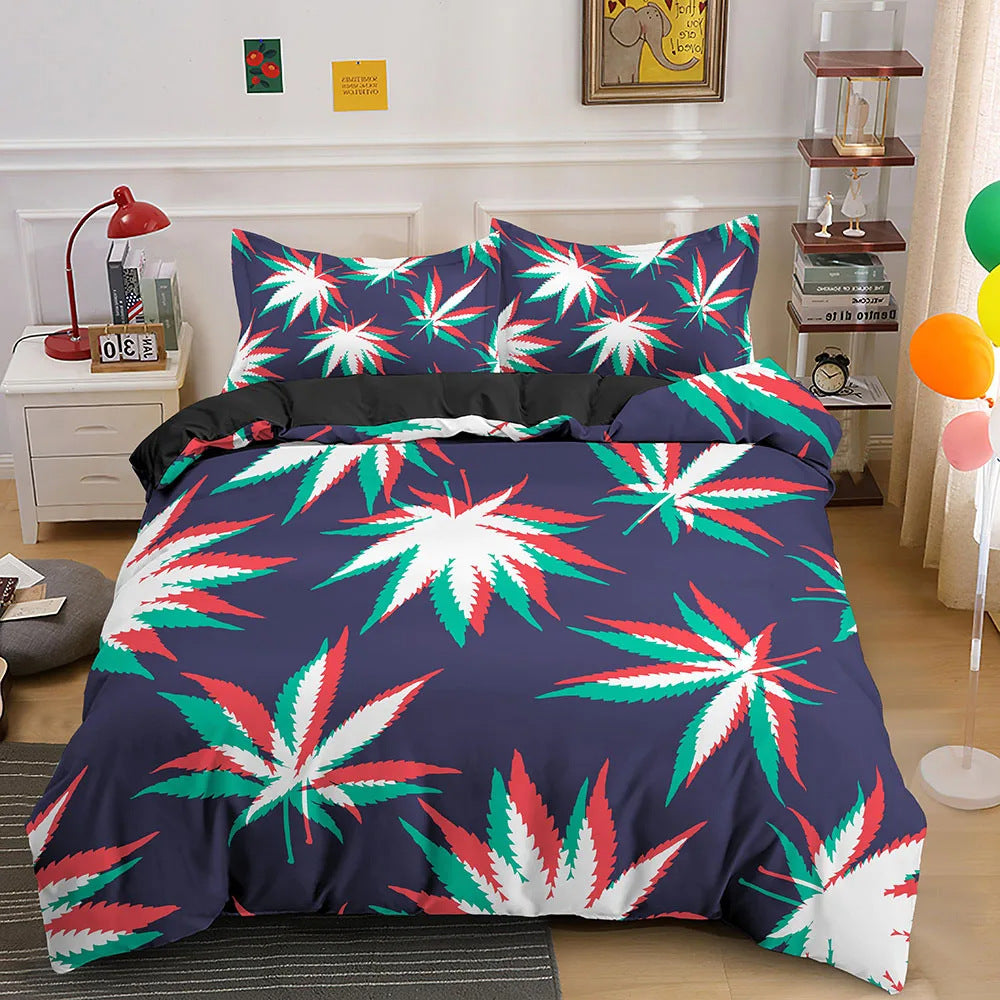 Colorful Psychedelic Weed Leaf Bedding Set Multiple Sizes Available