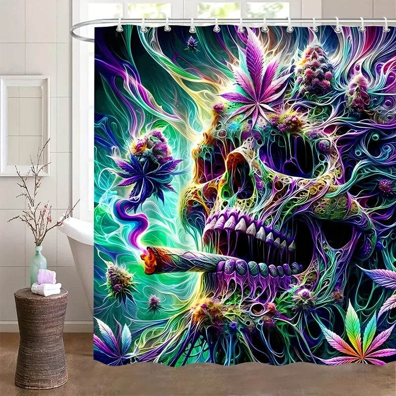 Psychedelic Skull Cannabis Shower Curtain