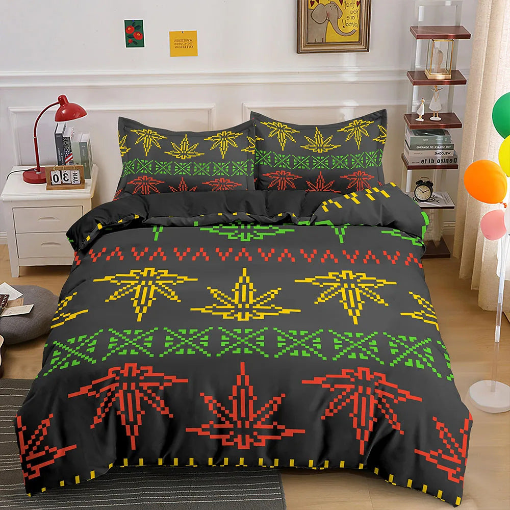 Colorful Psychedelic Weed Leaf Bedding Set Multiple Sizes Available