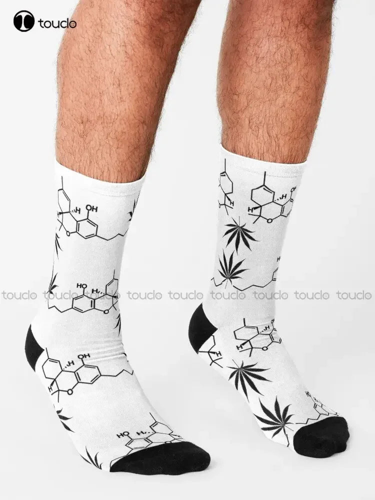THC Molecule & Cannabis Leaf Crew Socks