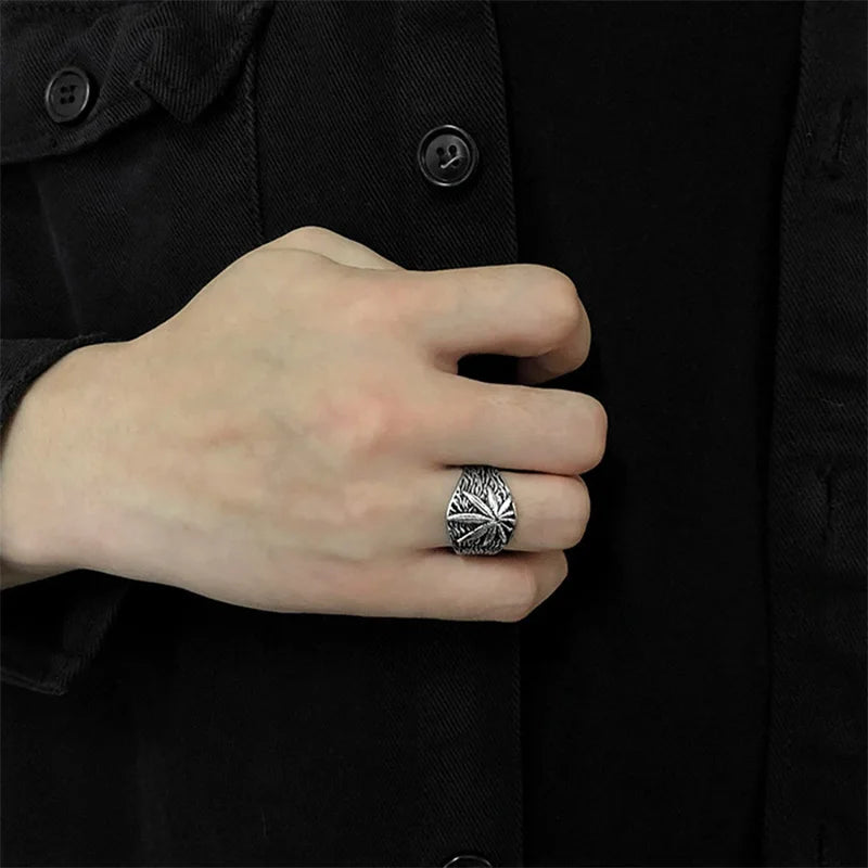 Retro Cannabis Leaf Open Ring