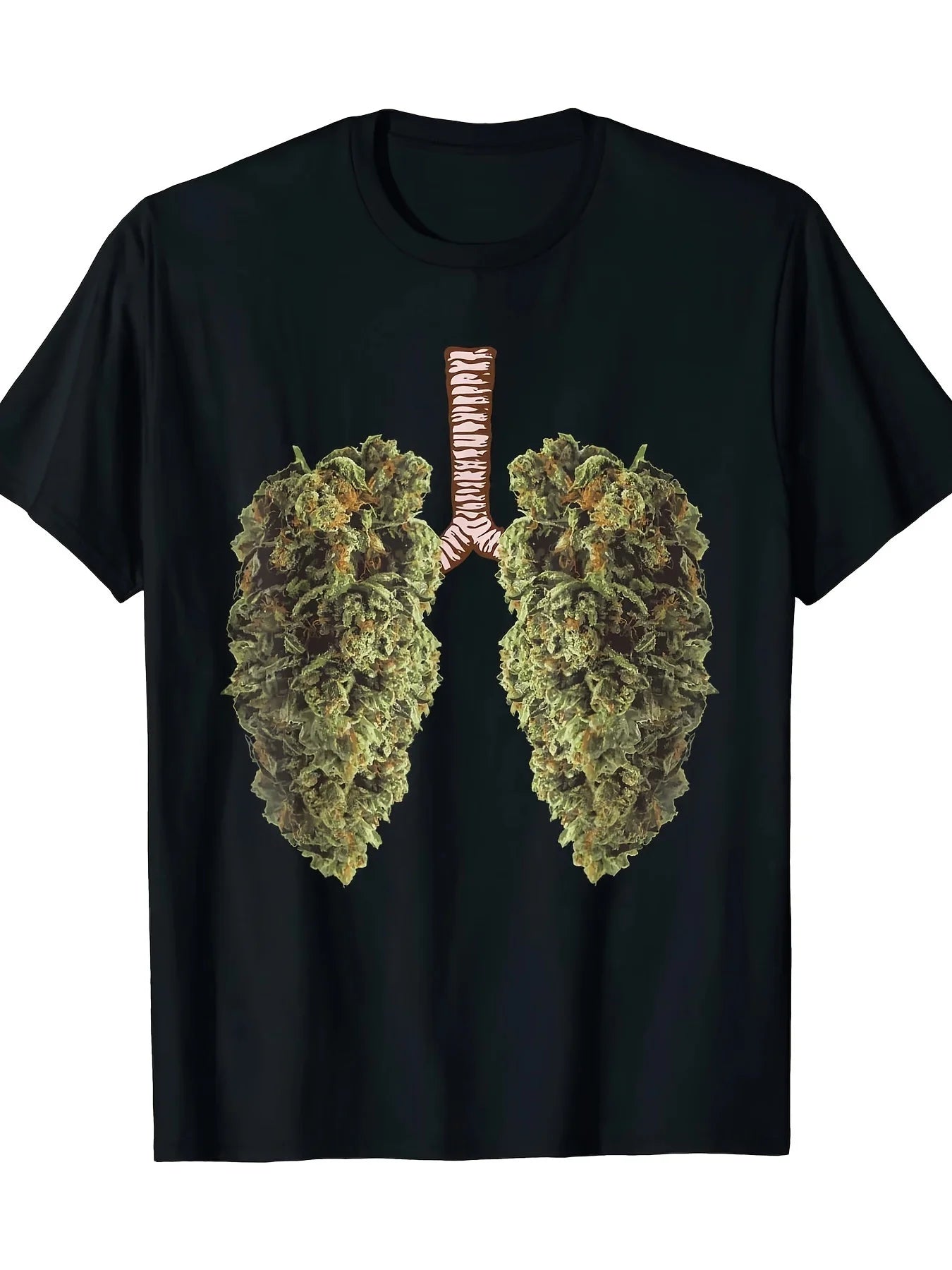 Men's Pure Cotton Pattern T-shirt - Fun Weed Lung Print, Round Neck, Short Sleeve - Casual and Fashionable T-shirt