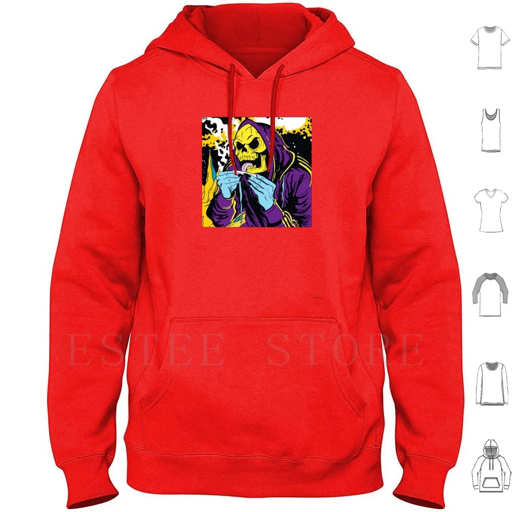 Skeletor Hoodies Long Sleeve Skeletor Skeleton Supervillain He Man Cartoon Cartoons Doobie Weed Smoking