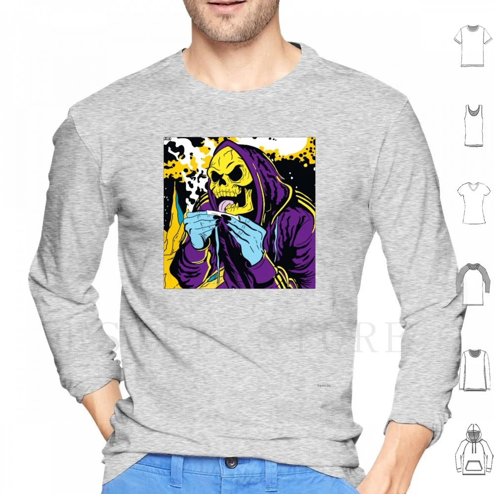Skeletor Hoodies Long Sleeve Skeletor Skeleton Supervillain He Man Cartoon Cartoons Doobie Weed Smoking