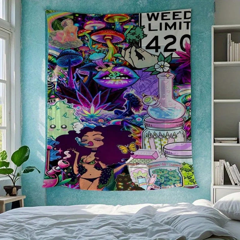 Psychedelic Cannabis Culture Tapestry