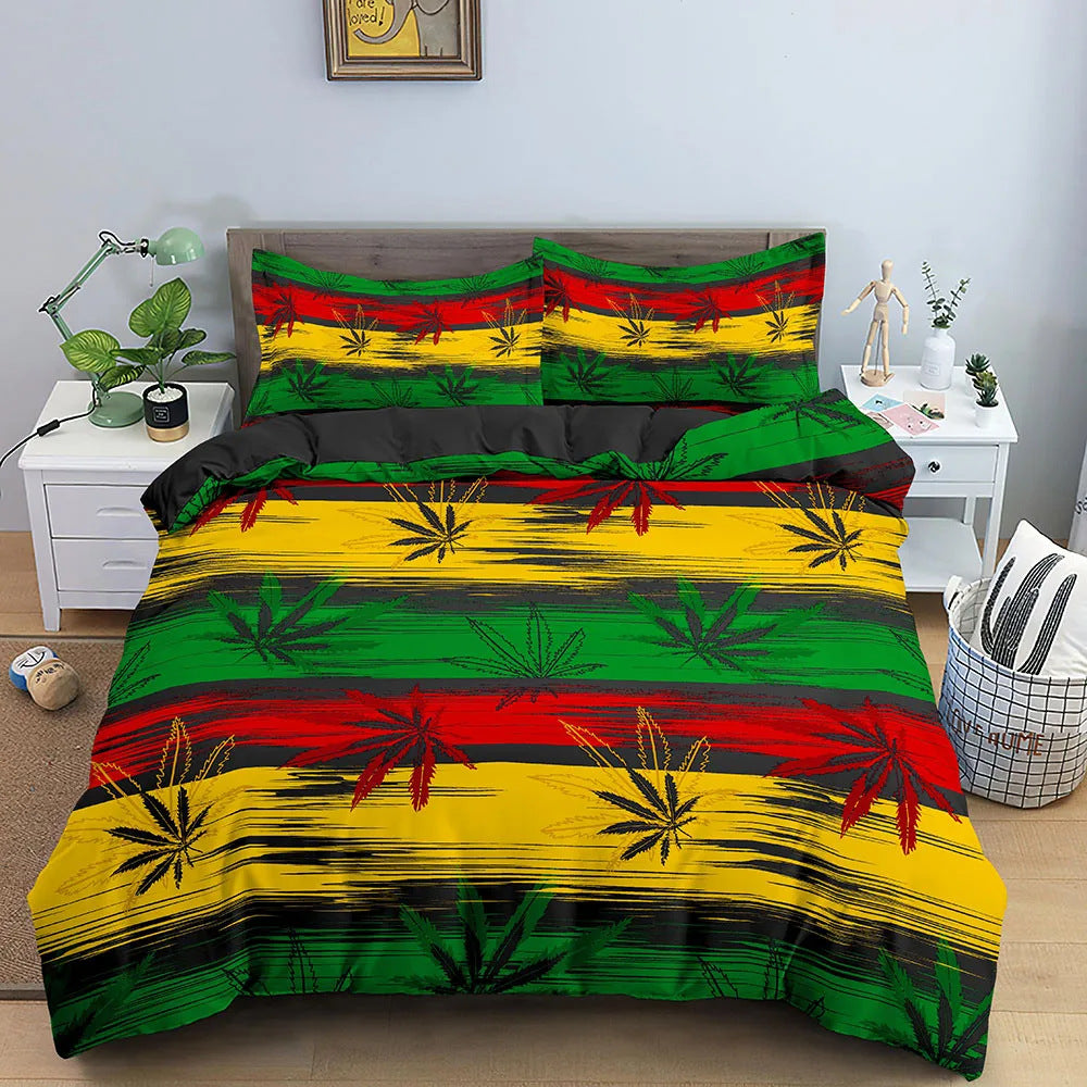 Colorful Psychedelic Weed Leaf Bedding Set Multiple Sizes Available
