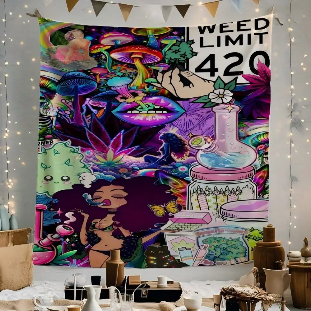 Psychedelic Cannabis Culture Tapestry