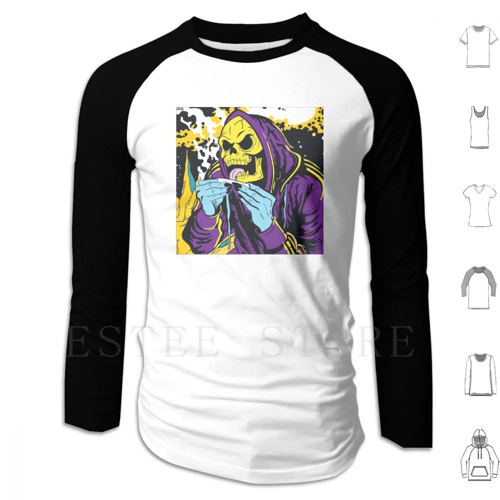 Skeletor Hoodies Long Sleeve Skeletor Skeleton Supervillain He Man Cartoon Cartoons Doobie Weed Smoking