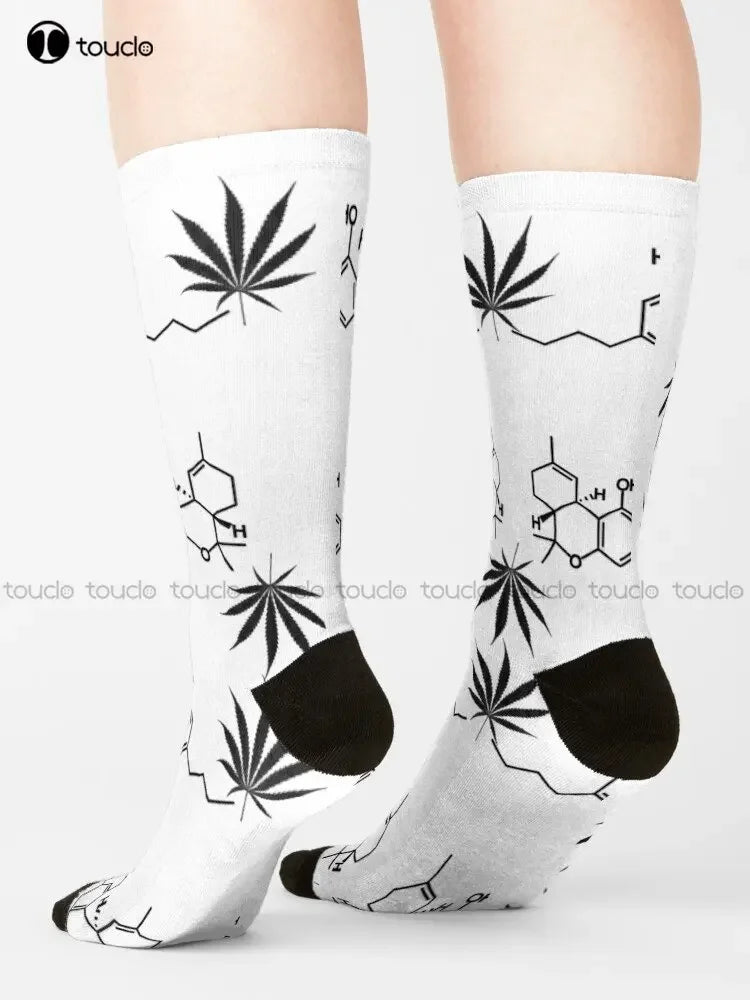THC Molecule & Cannabis Leaf Crew Socks