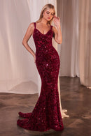 Fitted Sequin Dress With Velvet Details