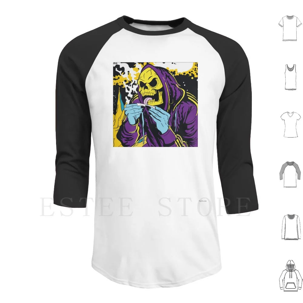 Skeletor Hoodies Long Sleeve Skeletor Skeleton Supervillain He Man Cartoon Cartoons Doobie Weed Smoking