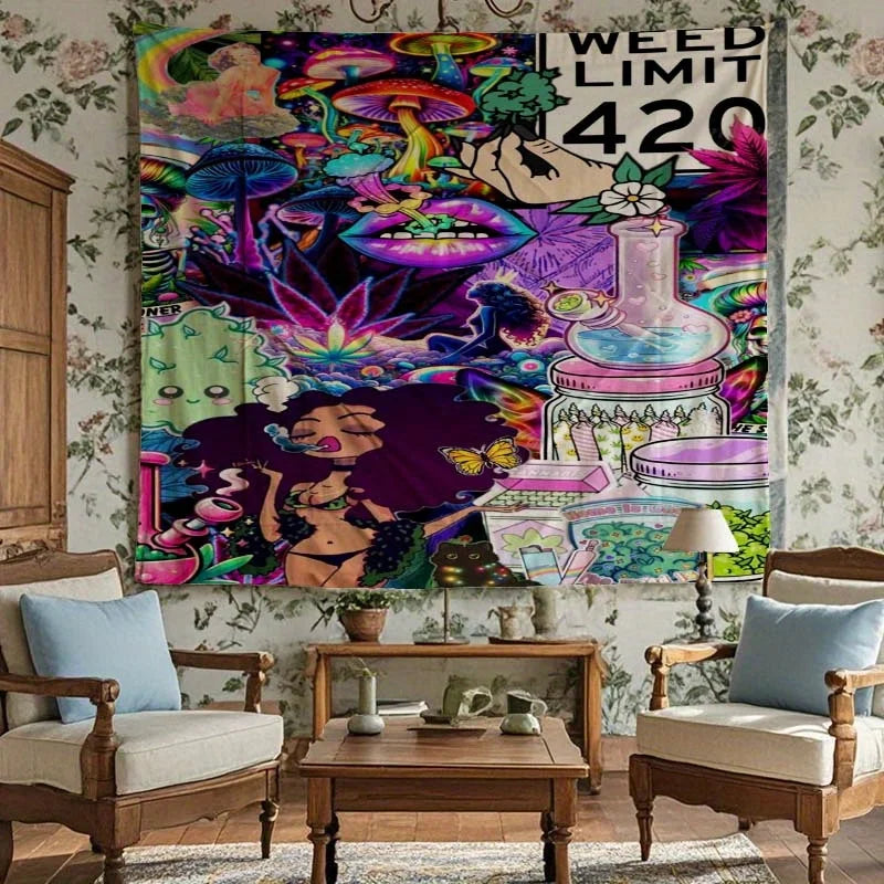 Psychedelic Cannabis Culture Tapestry