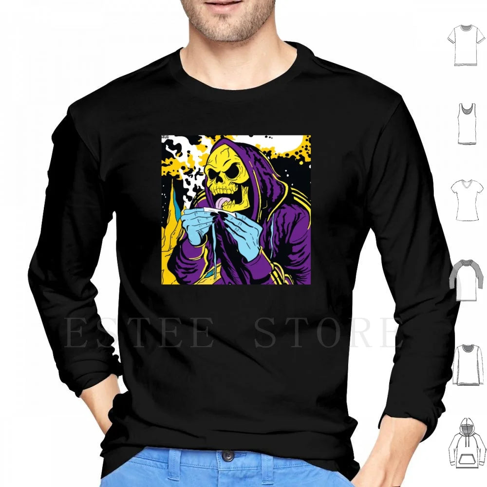 Skeletor Hoodies Long Sleeve Skeletor Skeleton Supervillain He Man Cartoon Cartoons Doobie Weed Smoking